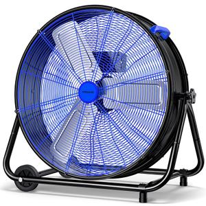 24 Inch Industrial Drum Fan, 320W High Velocity Floor Fan, 3 Speed Heavy Duty Metal Air Circulator, 360° Tilt with Casters Handle ETL Standard for Patios, Warehouse, Commercial,Basement (Blue)