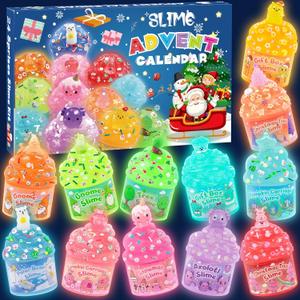 Slime Advent Calendar 2025, Christmas Countdown Calendar, 24 Days of Surprises with Glow-in-The-Dark Slime Kit, Halloween Toy for Kids Toddlers Teens Girls Boys