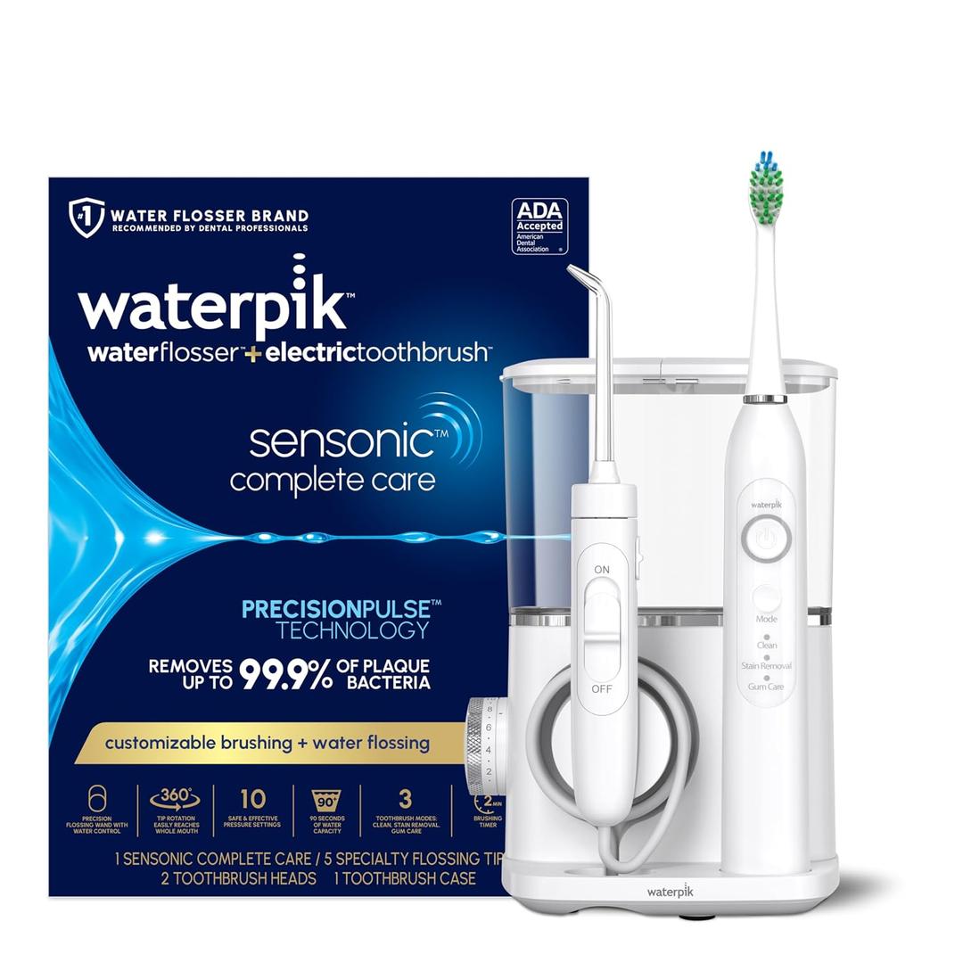 Waterpik Sensonic Complete Care Water Flosser and Rechargeable Electric Toothbrush Combo Set for Teeth Cleaning and Flossing, CC-04, White, 