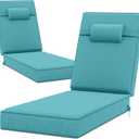 72 x 21 x 4 Inch Olefin Chaise Lounge Cushions, Lounge Chair Cushions with Headrest for Outdoor Furniture - Weather and Fade Resistant Patio Replacement Furniture Lounge Chair Cushion Set of 2 (Lake Blue)