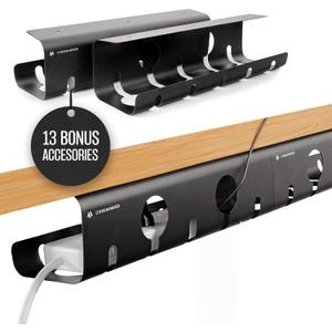 No-Drill Under Desk Cable Management Tray - 2-Pack Wire & Cord Organizer - Standing Desk Cable Management - Power Strip Holder - M (Matte Black)
