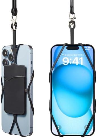 Kinizuxi 2 Packs Cell Phone Lanyard Crossbody Adjustable Neck Phone Holder with Card Pocket, Universal Silicone Neck Strap Phone Lanyards for Around the Neck Compatible with Most Smartphones