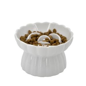 Vitisyao Ceramic Cat Slow Feeder, Raised Slow Feeder Cat Bowl, Anti Vomiting and Whisker Friendly Kitty Dish, Elevated Puppy Kitten Food Bowl for Dry and Wet Food (White)