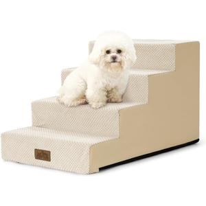 Dog Stairs for Small Dogs 15.7" H, 4-Step Gentle Incline Pet Step for Couch Sofa, Non-Slip Right-Angle Dog Ramp for Puppy Doggie Senior Cats, 15.7x23.6x15.7 Inch, Beige