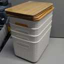 4 Packs Storage Bins with Bamboo Lids - Plastic Storage Containers with Lids Stackable Storage BoxStorages Baskets for Organizing Desktop Closet Playroom Classroom Office,White