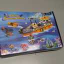 City Ocean Explorer Ship Building Set, Exploration Boat Set Toy Building Block with LED Lights, Helicopter, Submarine and Shark Cage, Birthday Gifts for 6 8 10 12 Years Old Boys Kids Girls