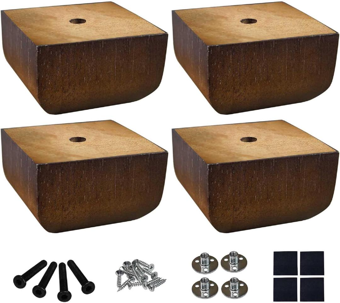 AORYVIC Sofa Legs Square Bed Feet 2 inch Wood Replacement Leg for Furniture Set of 4, Dark Brown