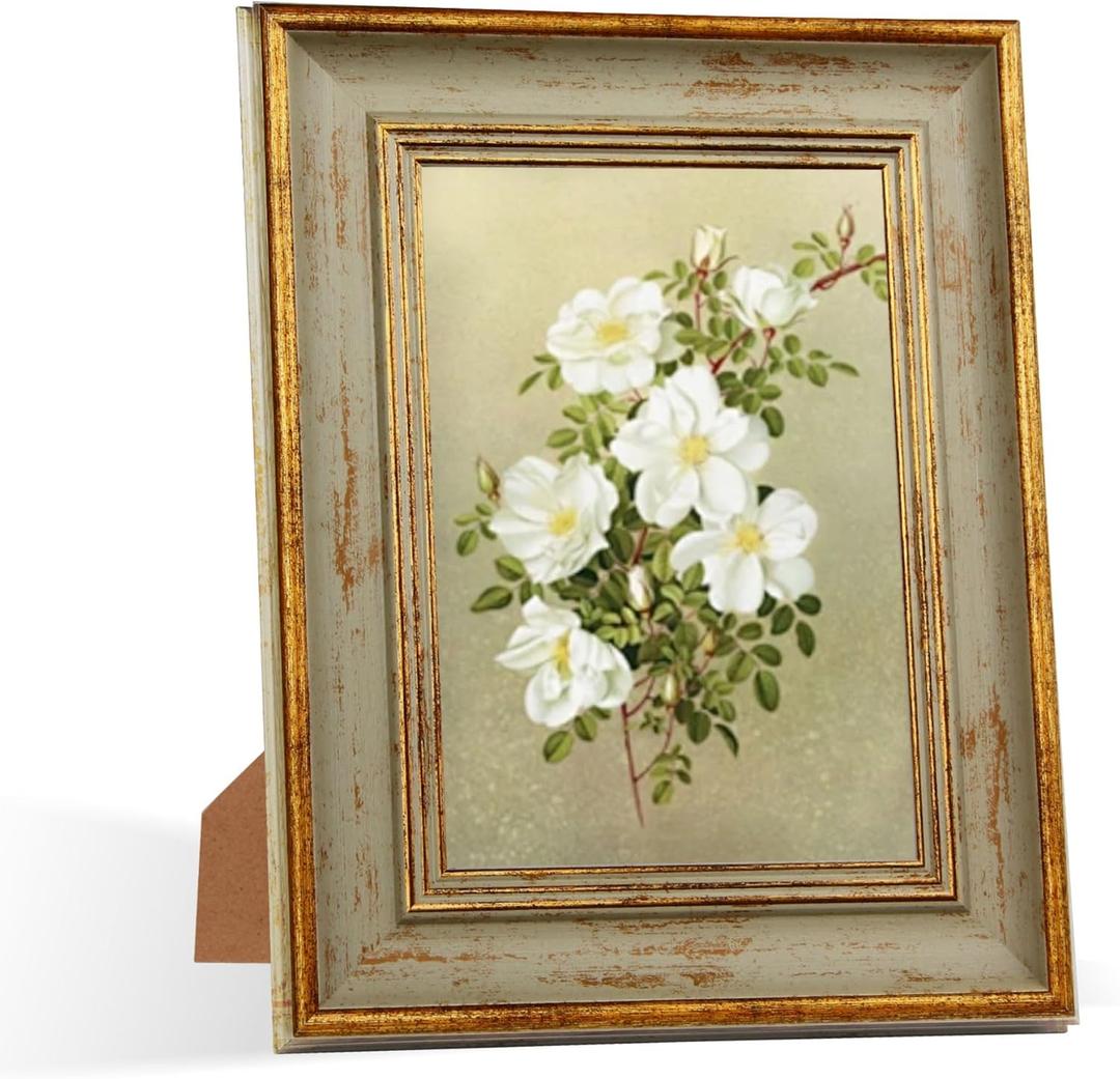 RIVERVALLA 5x7 Picture Frames Retro Antique Picture Frames with Green Gold Edge Line 5 by 7 Vintage Photo Frame Wall Hang Desktop Display Christmas Birthday Gifts for Women Mom Grandma