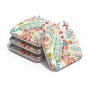 Set of 4 Outdoor Chair Cushions with Ties,Water Repellent Patio Chair Pads 17"x 16" for Outdoor Furniture,Round Corner Seat Cushions for Garden Yard Kitchen Pretty Paisley