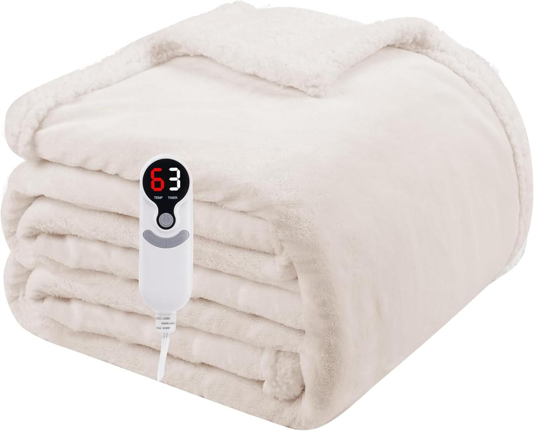 Electric Heated Blanket Full Size 72"x84", Soft Flannel with Overheat Protection, 9 Adjustable Heat Settings & 10-Hour Auto-Off Timer, Fast Heating for Winter Comfort, White