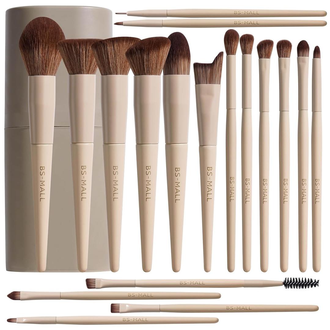 BS-MALL Professional Makeup Brush Set 18 Pcs Premium Synthetic Foundation Powder Concealers Eye Shadows Blush Makeup Brushes with Travel Case