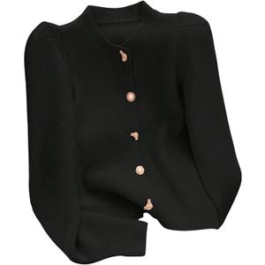 GORGLITTER Women's Pearl Cardigan Sweaters Long Sleeve Metallic Button Sweater Knit Tops (Large, Black)