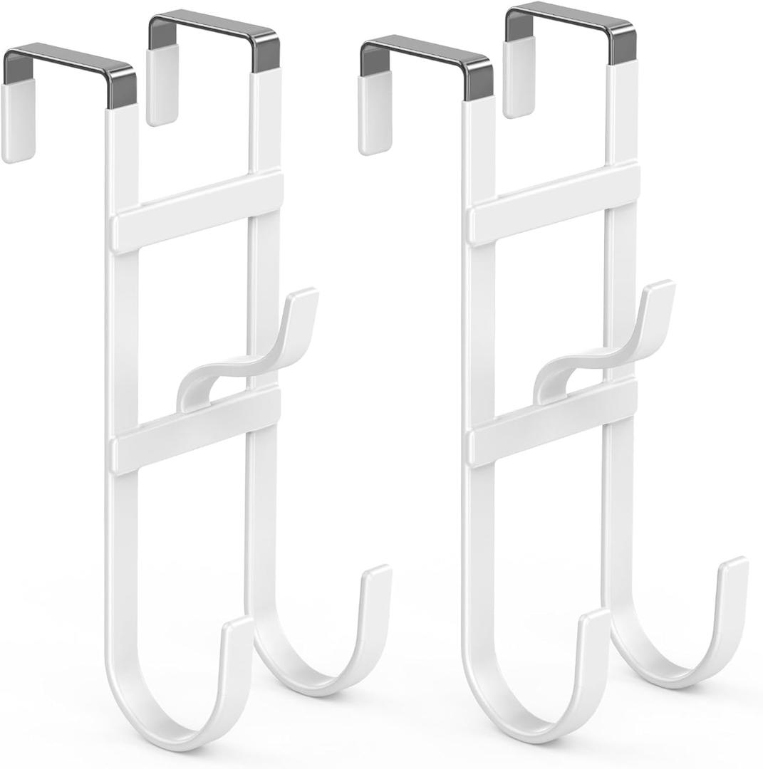 FYY Over The Door Hooks - 2 Pack Heavy Duty Triple-Hook Organizer Hanger with Non-Slip Rubber for Towels, Clothes, Hats & Bags Use in Bathroom, Bedroom, Kitchen - Fits Interior Doors Up to 1.6" White