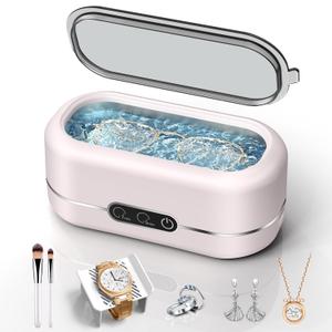 Jewelry Cleaner Ultrasonic Machine, Upgraded 48KHz Ultrasonic Cleaner with 304 Stainless Steel for Jewelry, Eyeglasses, Rings, Watch Strap, Dentures-Pink
