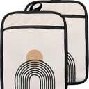 Boho Abstract Pot Holders with Pockets, Mid Century Modern Abstract Neutral Minimalist Sun Oven Pot Holders Heat Resistant Oven Mitts Hot Pads for Kitchen Baking Cooking