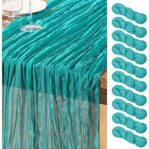 DeZerlor Teal Green Cheesecloth Table Runner 10 Pack Summer Table Runners Boho Gauze 120 Inches Cheese Cloth Table Decor for Wedding Bridal Baby Shower Parties