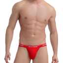 KAREN SPACE Sexy Athletic Supporters Men's Underwear Breathable Jockstrap Mens Cotton Thong,1908SD-2P-White/Red,Medium (M)