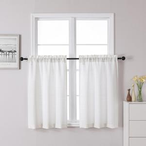 Chyhomenyc Bennet 24 Inch Short Curtains Half Window Curtains for Bedroom, Faux Linen Textured Small Cafe Curtains, Light Filtering Camper Curtains for RV Window, 30x24 Inch, 2PCS, Natural