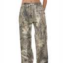 MSBESYOR Camo Pants Women Baggy Fleece Y2K Camouflage Cargo Pants High Waisted Wide Leg Drawstring Jogger Sweatpants, Size M