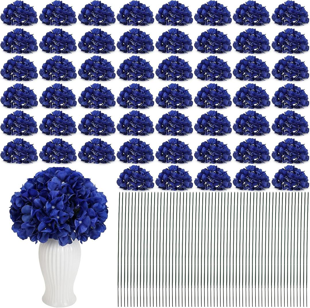 104 Pcs Hydrangea Artificial Flowers, Royal Blue Faux Hydrangea Flowers with Stems for Wedding Arch, Realistic Fake Silk Hydrangeas for Table Centerpieces, Baby Shower, Home Party Decoration