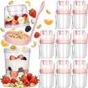 Mifoci 8 Pcs 27 oz Overnight Cereal Cup Portable Oats Container with Lid and Spoon for Yogurt Salad Fruit Oatmeal Cereal Overnight Oats Breakfast Vegetable Snack Cup(Pink)