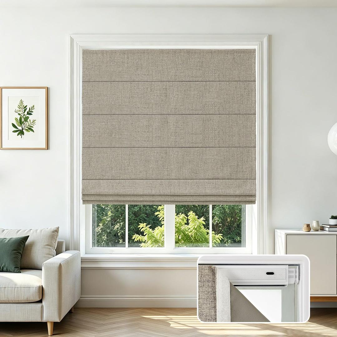 Joydeco No Drill Cordless Roman Shades, Blackout, 34.5" W × 72" H, White