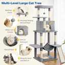 ABCPET Cat Tree Tower 63in Multi-Level Cat Tower for Indoor Cats with Sisal Scratching Posts, Condo, Hammock, Dangling Ball and Extended Platform for Cats to Play, Light Grey