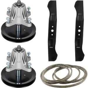 46" Deck Spindle Rebuild Kit for MTD for Craftsman T1600 T1900 LT4600, 2 Spindles for 618-06989 918-06989 with Pulley, for Troy Bilt Bronco Horse XP, 2 Blades for 742-04244, 1 103" Belt 754-04219