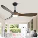52 inch Outdoor Ceiling Fans with Lights,Smart Wood Ceiling Fan for Alexa,Google & APP Control,Indoor/Outdoor,3 Blades,3CCT Dimmable,Bronze Walnut,Downrod Mount for Patio Porch