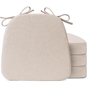 Chair Cushions for Dining Chairs, D-Shaped Seat Cushions with Removable Washable Cover and Ties, Chair Pads for Kitchen, Indoor Dining Room, Patio Chairs, 17'' x 16'', Set of 4, Beige (4 Count(Pack of 1))
