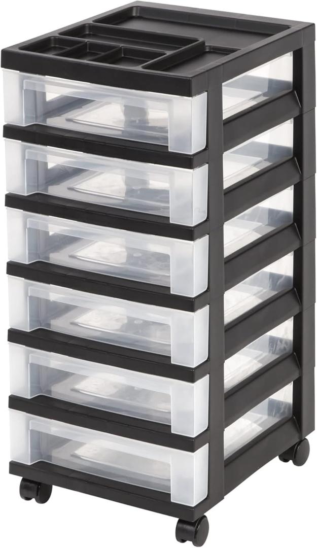 Office Depot Medium Plastic Storage Cart, 6 Drawers, 26 7/16in.H x 12 1/16in.W x 14 1/4in.D, Black, 116815