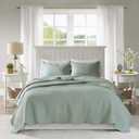 Madison Park Tuscany Quilt Set-Casual Damask Stitching Design Lightweight Coverlet Bedspread Bedding, Shams, King/Cal King(108"x96"), Medallion Seafoam 3 Piece