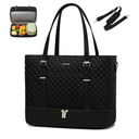 LOVEVOOK Lunch Tote Bag for Women, 15.6 Inch Laptop Work Bag With Lunch Compartment & Large Cup Holder, Lightweight Work Briefcase for Travel, Business, Teacher, Black