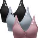 Angelhood Seamless Front Closure Bras for Women with Jelly Support, Wireless Supportive Mastectomy Bralettes Pack of 3 (Small, Black Mauve Blue)