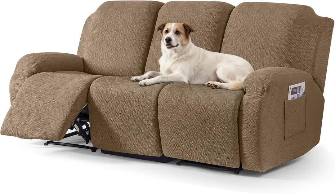 Timeles Recliner Covers for 3 Seater Reclining Sofa Slipcover Furniture Protector for Dogs and Pets Stretch Soft Washable (Three-Seater, Light Brown)