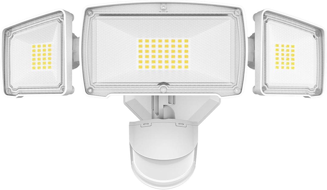 HGGH Motion Sensor Outdoor Lights - Flood Lights Outdoor Security Light Led Foodlights Ip65 Waterproof 6000k 38w 4200lm 3 Head Plug in Outside Lights for House, Backyard, Porch (1pack, White)