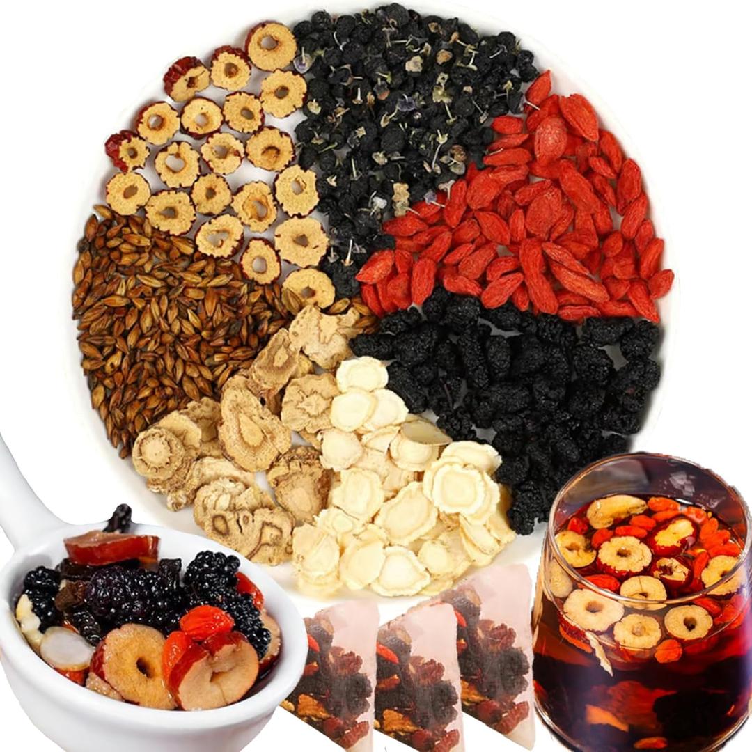 Ginseng Five Treasures Tea - Kidney Tea Formula Eight Treasure, Mulberry Herbal Tea 8 Precious Ingredients Ginseng-Infused Teas, Six Treasures Cleanse Detox Health Teabag For Women & Men (1)