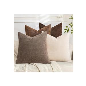Set of 4 Soft Textured Decorative Throw Pillow Covers 18x18 Inch Cozy Farmhouse Cushion Cover Square Accent Pillow Cases for Bed Couch Sofa Living Room, Beige Taupe Brown