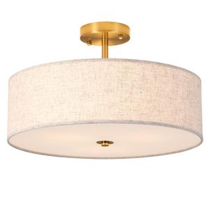 17.7" Gold Semi Flush Mount Ceiling Light,3-Light Modern Linen Fixture