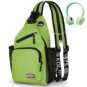 Geestock Convertible Sling Bag for Women Men, 12.6" Crossbody Sling Backpack with Headphone Hole Fit 7.9" Tablet, Lightweight Chest Bag Daypack Crossbody for Travel Sport Hiking & Commute, Green(Small)