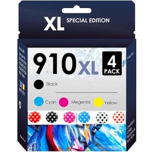 Compatible Ink Replacement for 910XL Cartridges. Works with HP OfficeJet Pro 8035e 8025e 8025 Inkjet Printer. 4 Pack Black, Cyan, Magenta, Yellow