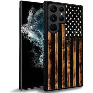 DJSOK Case for Samsung Galaxy S22 Ultra,Luxury Pattern Design Shockproof Rugged Cover,Cases for Man Woman-Classic Wood Grain Old Flag