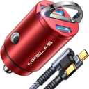 MRGLAS 90W USB C Car Charger Fast Charge, PD45W & QC45W, Flush Fit, Extra 3.3ft Type C Cable, All Metal, Cigarette Lighter USB Charger for iPhone 16 15 Pro Samsung S25 S24 S23 Ultra Pixel 8/8Pro/7-Red