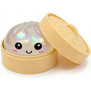 Glitter White Dumpling Squishies with Box, New Mystery Squishys Dumplings Stress Relief Balls Fidget Sensory Toy,Bao Bun with Food Steamer Stretchy Desk Squeeze Toys