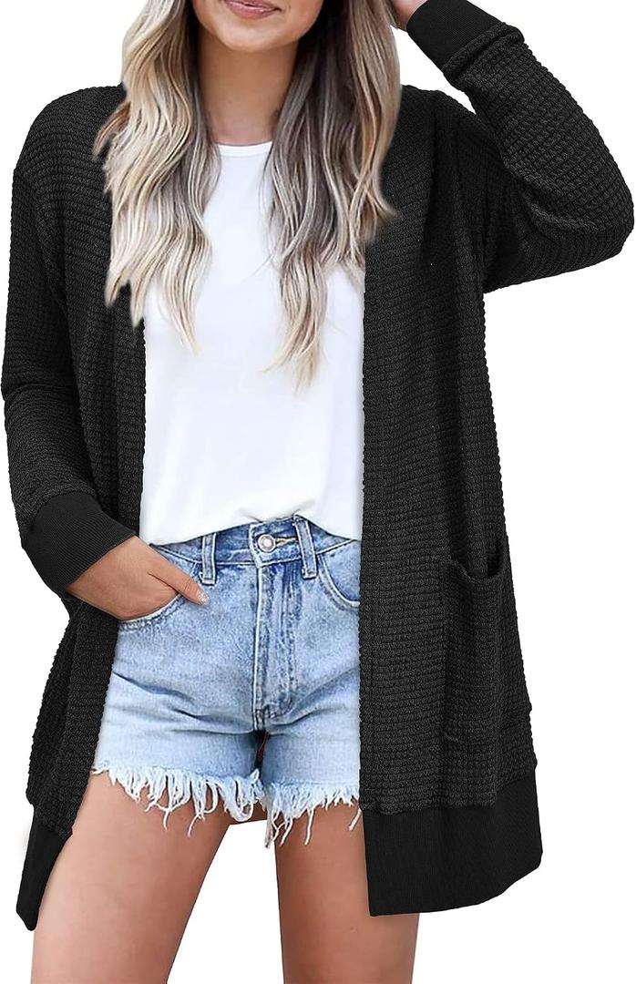 STYLEWORD Women's Fall Fashion Cardigan Sweater 2024 Summer Beach Kimonos Lightweight Casual Long Cardigans Hawaiian Clothes with Pockets(Black-3XL)