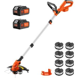 20V 12" Cordless String Trimmer With 2 X 4.0Ah Battery and Charger, Electric Grass Trimmer Battery Powered Eater String, Edger Lawn Tool Grass Cutter With 8pcs Line, Lawn Mover For Garden Yard, Orange