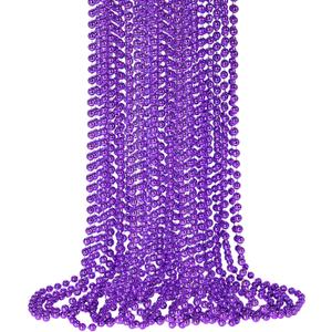 SHAOQINLIN 12 PCS Purple Mardi Gras Beads, Purple Beads Necklaces 33" Metallic Beaded Costume Necklaces Party Necklaces for Halloween Mardi Gras Parade Throws Wedding Birthday Party Favors, Mother's Day Decor