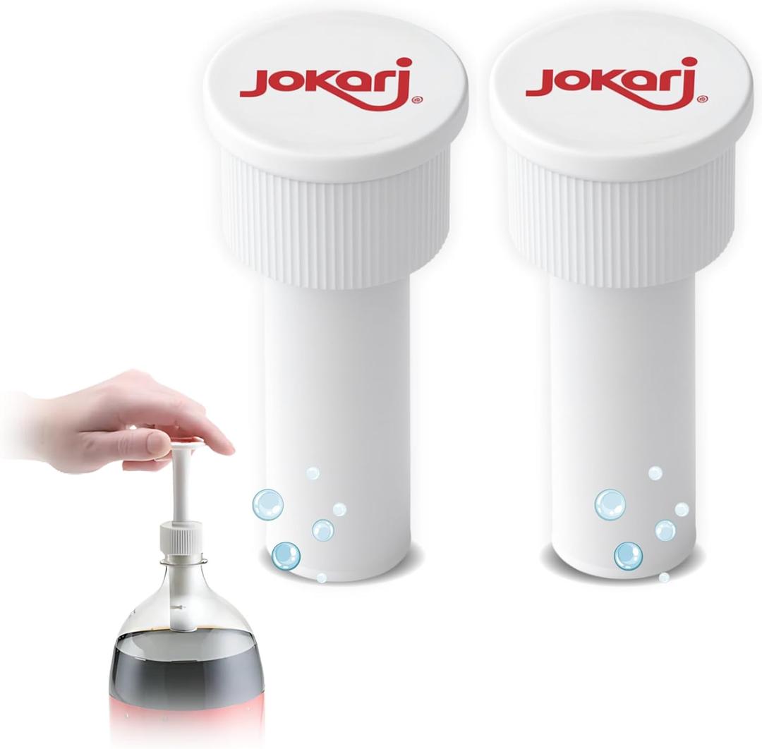 Jokari Fizz Keeper Pump Cap for 2 Liter Soda Bottles 2 Pack Pressurizing Carbonation Saver for Soft Drinks Reusable Cap Keeps Soda Fizzy Dishwasher Safe for 1 to 2 Liter Bottles