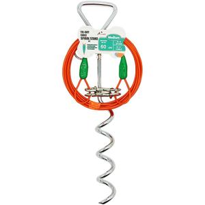 Petest 16 Inch Spiral Stake with 15ft Tie-Out Cable for Medium Dogs Up to 60 Pounds DarkGreen & Orange