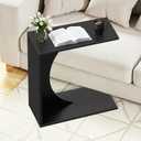 C Shaped End Table,Solid Wood C Table for Couch,Bedroom and Living Room,Space-Saving Small Side Table for Laptop and Narrow Spaces (Black)